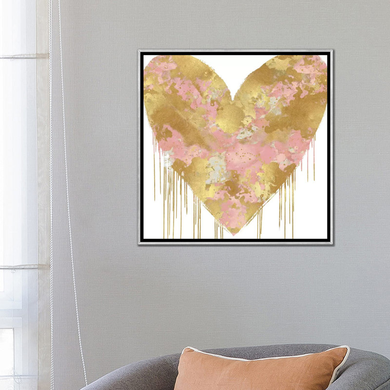 «Big Hearted Pink and Gold» par Lindsay Rodgers - impression d'art graphique, Pas de tapis, H 26 po x l 26 po x P 1,5 po
