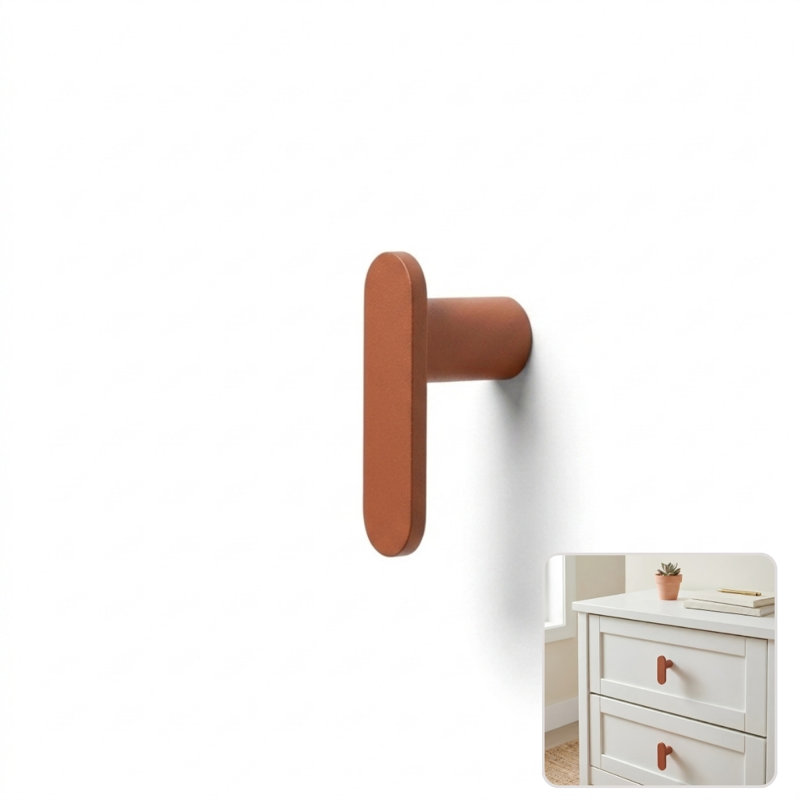 Bouton d'armoire en forme de L de style Mid-Century moderne en cuivre massif (brun) par ROUS Hardware , Cuivre (brun), 1"