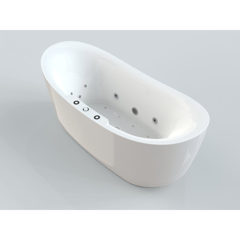 71" X 31.5" Acrylic Freestanding Whirlpool/air Massage Bathtub With 20 Jets And Led Mood Lighting