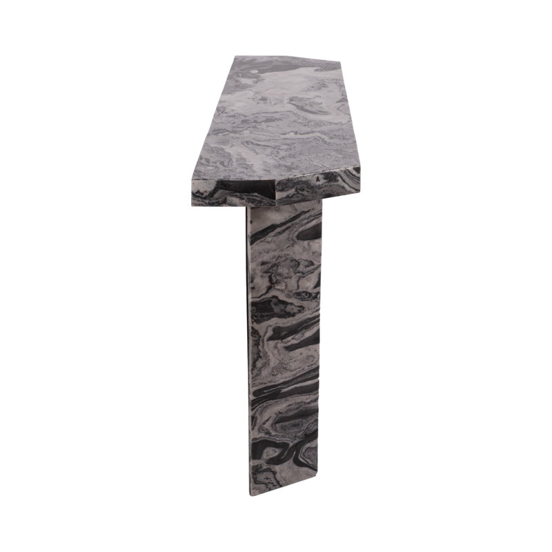 Fluted Marble and Wood Console Table for Entryway or Foyer Styling - Contemporary Narrow Appeal for Hallway or Sofa Area - 54", Black & Gray
