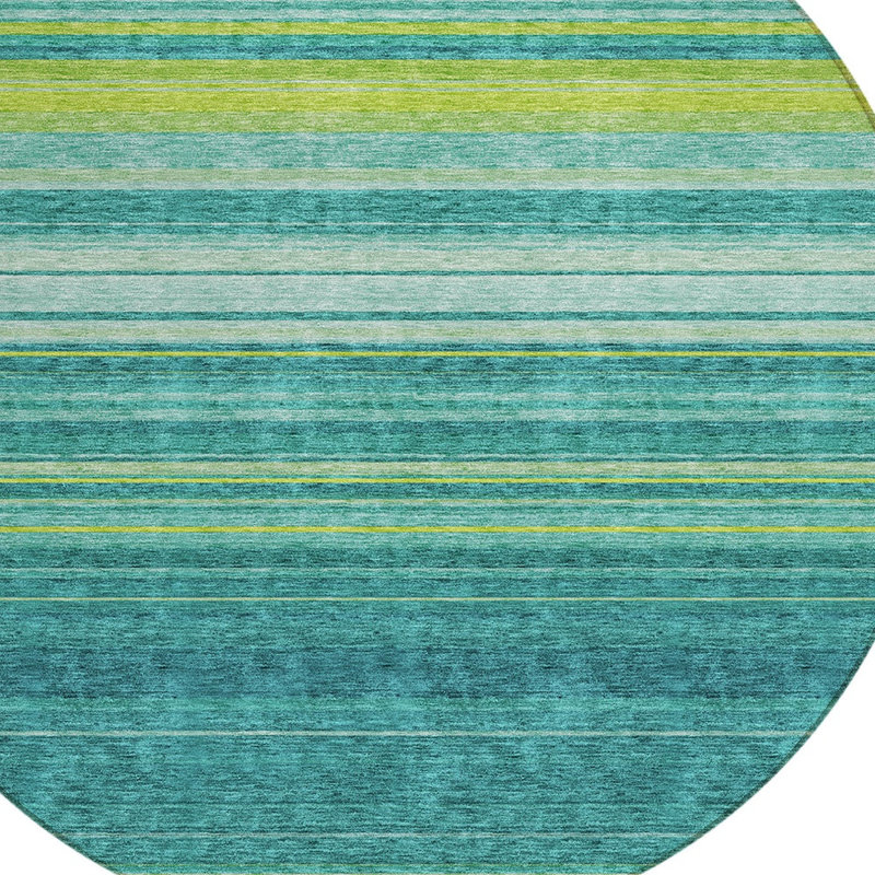 Tapis extérieur lavable rayé bleu sarcelle et turquoise 8 pi