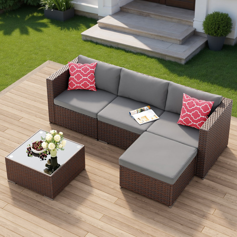 3 - Person Outdoor Patio Set Wicker Seating Group with Cushions, Gray