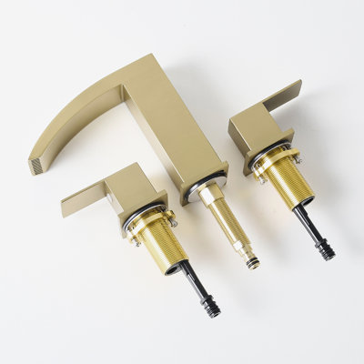 8 Inch Widespread 3 Hole Bathroom Faucet, Stainless Steel, Brushed Gold, Double Lever Design, Side Sink Faucet In Hole, Design