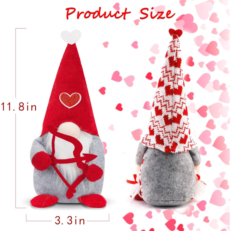 Ensemble de 2 décorations de gnome de la Saint-Valentin pour gnome scandinave fabriquées à la main