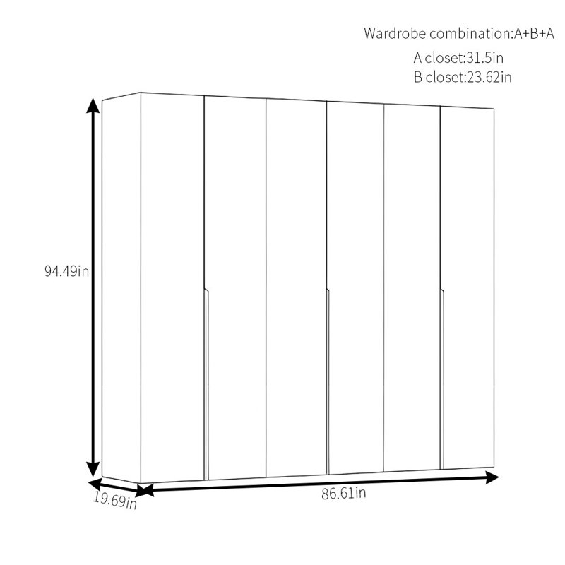 Armoire simple en noyer moderne, H 94,49 po x l 86,61 po x P 19,69 po