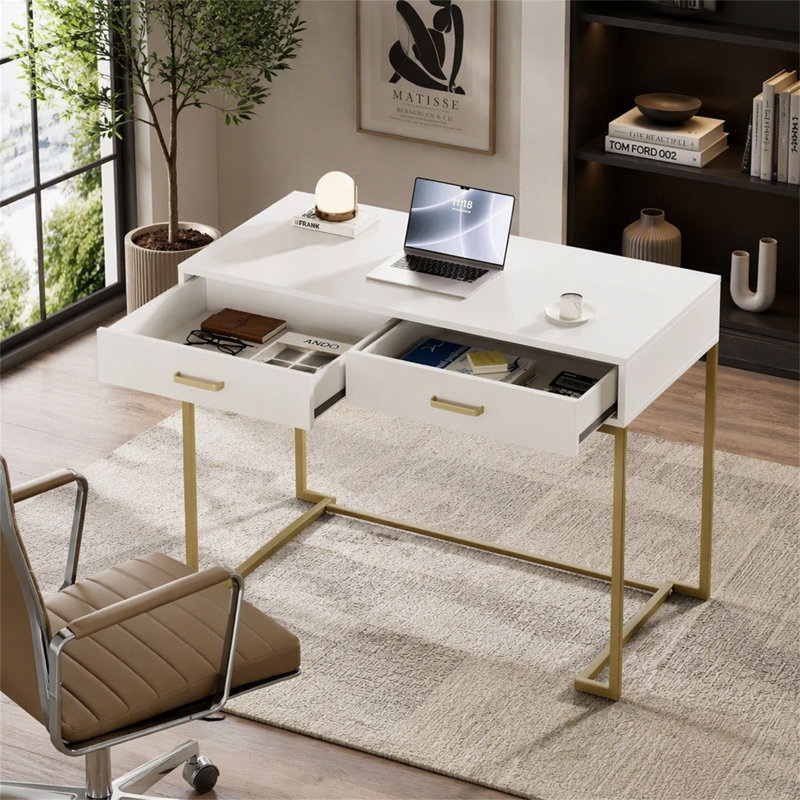 Bureau d'ordinateur de 99 cm avec tiroirs, bureau d'écriture moderne, bureau d'étude