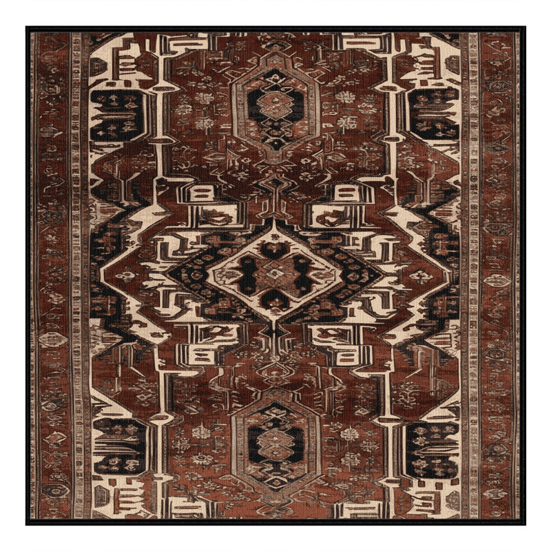 Tapis persan noir lavable à la machine, Carré 4 pi