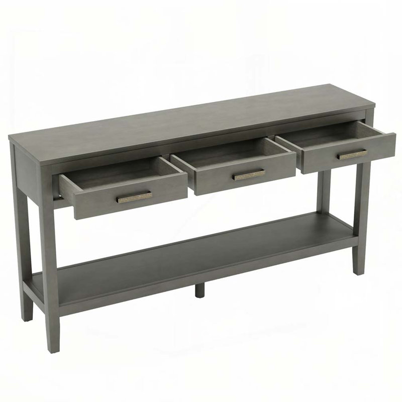 Farmhouse Entryway Table With 3 Drawers, Painted Console Table With Bottom Shelf & Iron Handles, Minimalist Sofa Table For Living Room, Hallway, Kitchen, Bedroom, Office
