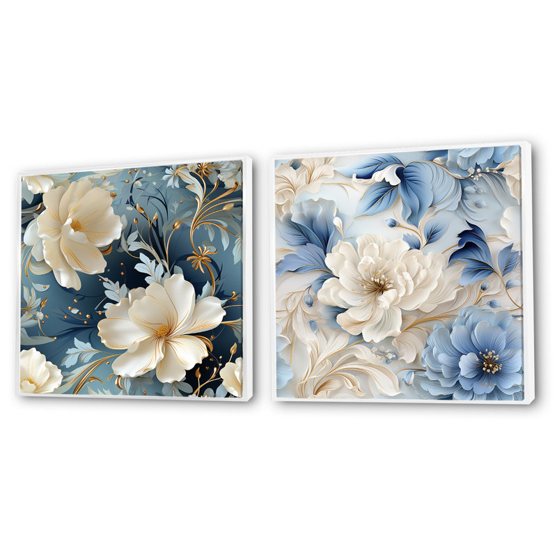 Halle - Ensemble de 2 collages carrés floraux, Cadre flottant blanc, H 36 po x l 73 po