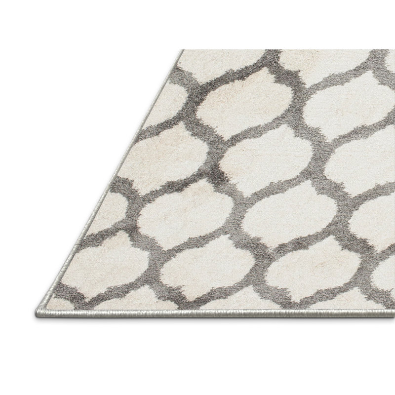 Tapis contemporain gris / crème, Rectangle 4 pi x 6 pi