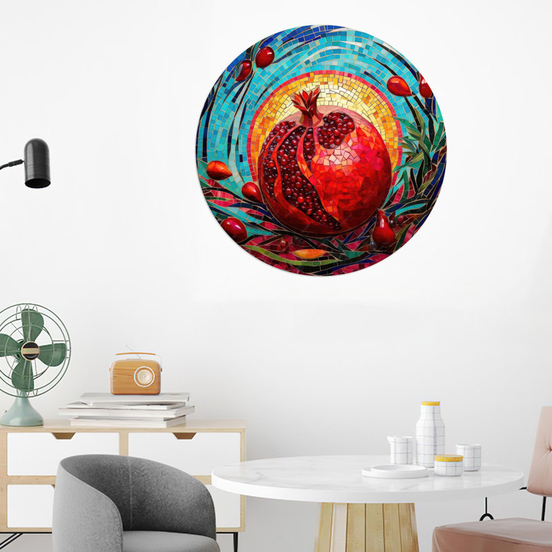 Superbe art mural en verre trempé rouge et bleu avec un design de grenade 3D idéal pour la décoration moderne