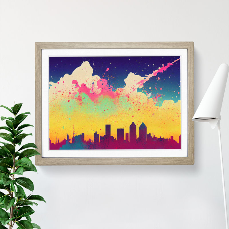 Skyscraper Skyline Splash Vol.4 Abstract - Single Picture Frame Print, Oak Framed, 25cm H x 34cm W x 2cm D