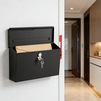 Large Capacity Wall Mount Mailbox With Lock And Flag - Weatherproof Galvanized Steel Rustproof Outdoor Mailbox For Secure Mail Delivery