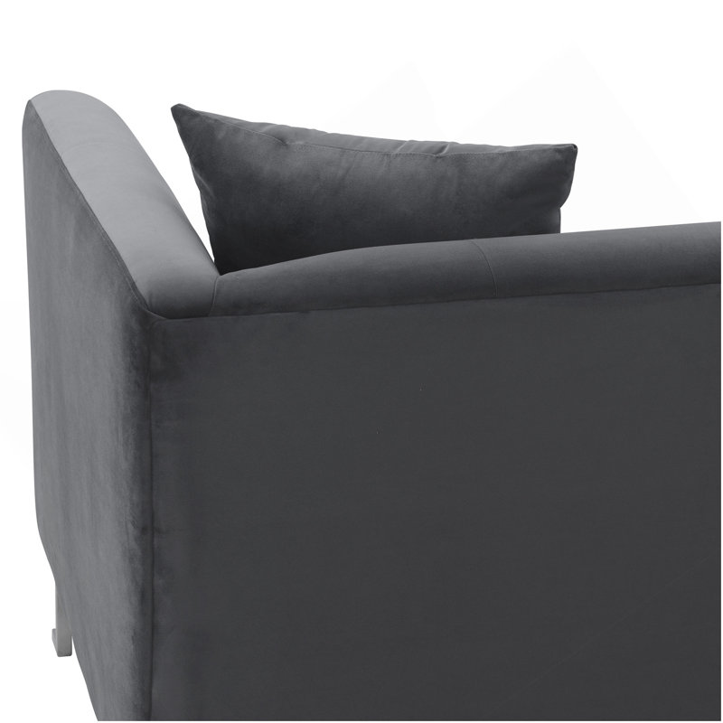 Canapé rembourré en tissu gris 90 po avec pieds en acier inoxydable brossé Wynnora