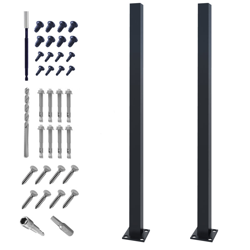 Handrail Post, Wrought Iron Black Metal Railing Post with Bracket for Deck, Balcony & Porch Railing, 3.1 ft. H x 0.1 ft. W