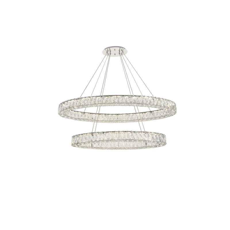 Steveson 2-Light Crystal Oval LED Chandelier, Chrome, 11" H x 40" W x 18.1" D