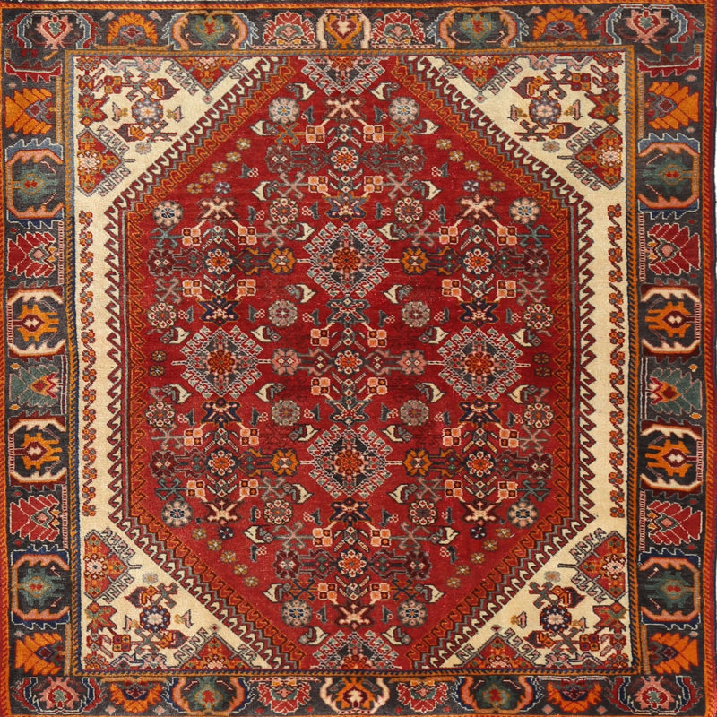 Tapis traditionnel rouge / brun Klutsch, Carré 6 pi
