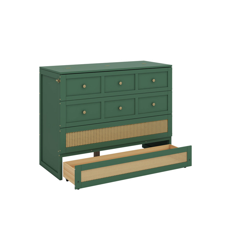 Lit escamotable double avec tiroirs, Vert