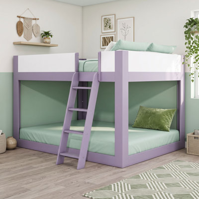 Lit superposé en bois avec échelle réversible et garde-corps