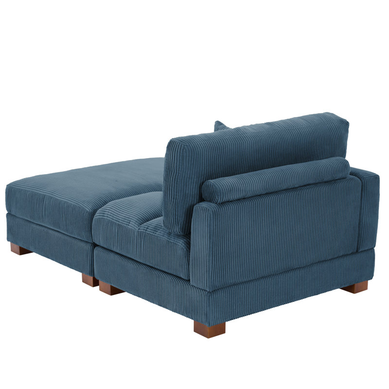 Bentura Oversized Upholstered Navy Corduroy Modular Chaise Lounge with Armrests & Throw Pillows, Left Hand Facing, Navy