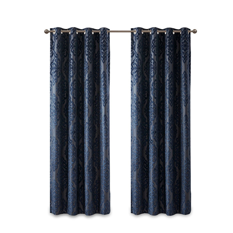 Rideau tricoté en jacquard damassé occultant avec œillets (seulement 1 panneau PC), L 50 po x L 95 po, Marine