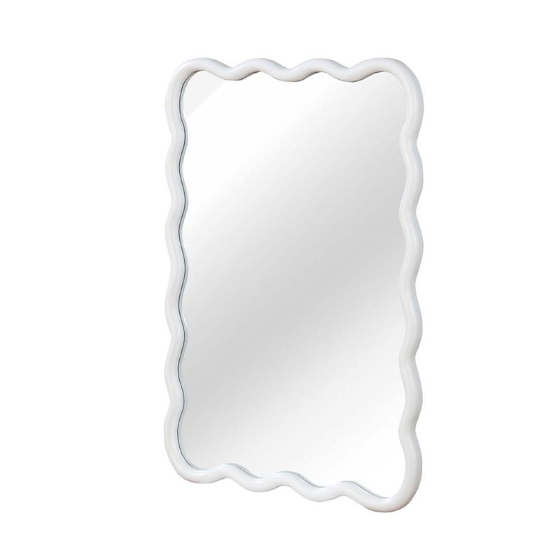 Rectangle Solid Wood Wavy Mirror, White