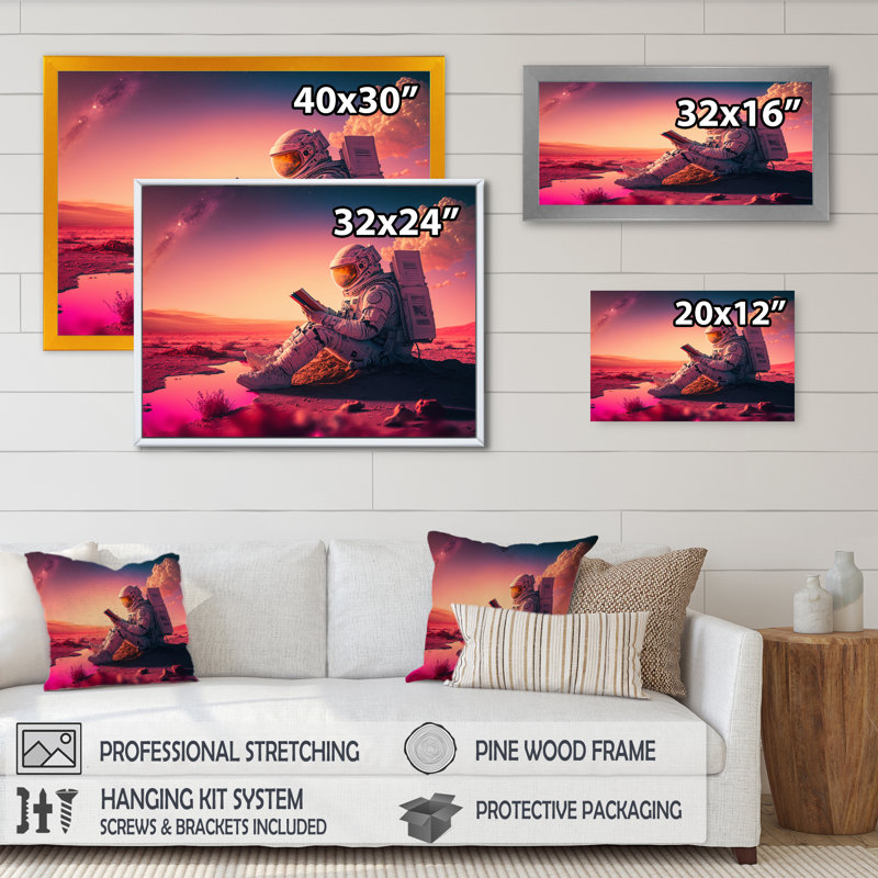 Astronaut's Cosmic Reading I, reproduction d'art sur toile, Noir, H 16 po x l 32 po x P 1 po