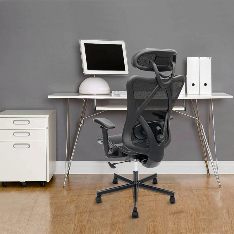 Chaise de bureau en filet, chaises de bureau ergonomiques avec roulettes, support lombaire réglable, accoudoirs, chaise de bureau à haut dossier inclinable avec roulette silencieuse pour le bureau, la maison et les jeux