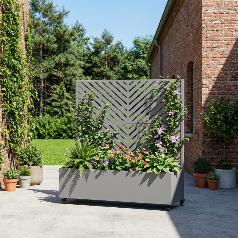Boîte à fleurs en métal avec treillis Euel, H 47 po x l 47 po x P 16 po, Gris, 1
