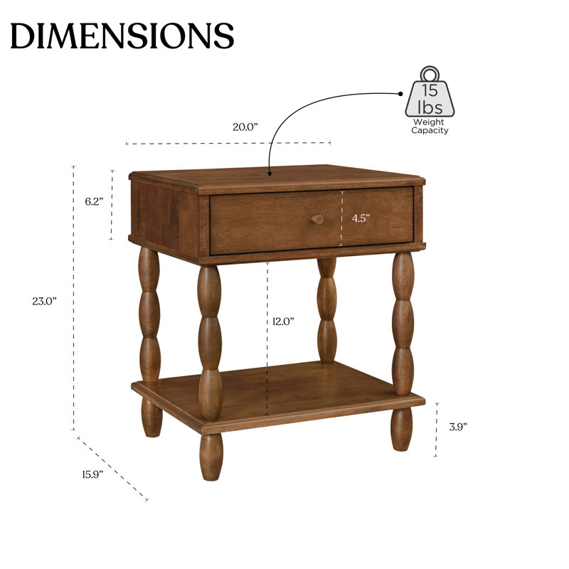 Eloise Solid Wood Spindle Nightstand Walnut
