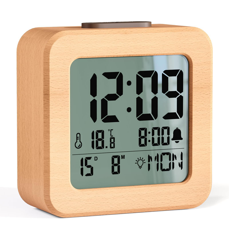 Digital Wood Electric Alarm Tabletop Clock Natural Wood