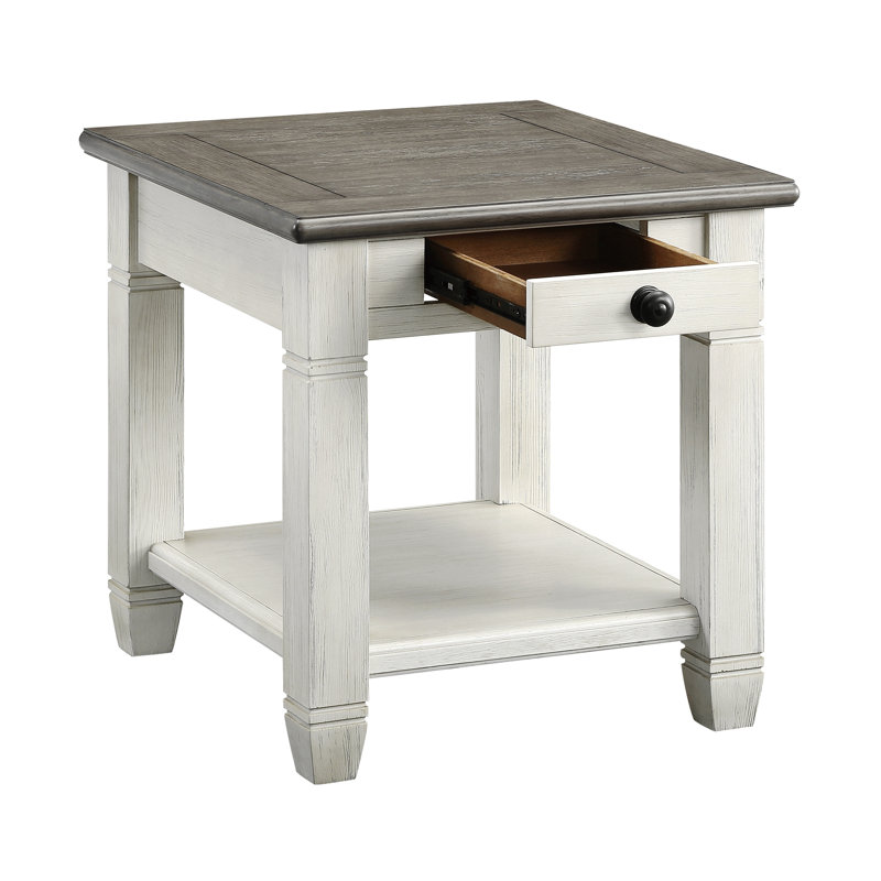 Table d'appoint 1 pièce avec tiroir et tablette inférieure, Blanc antique