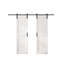 Porte de grange coulissante double en panneau de fibres à densité moyenne avec ensemble de quincaillerie, recouverte d'une surface en PVC imperméable, assemblée-98874129