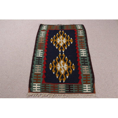 Vibrant Turkish Kilim Door Mat With Geometric Pattern Handwoven In Traditional Style