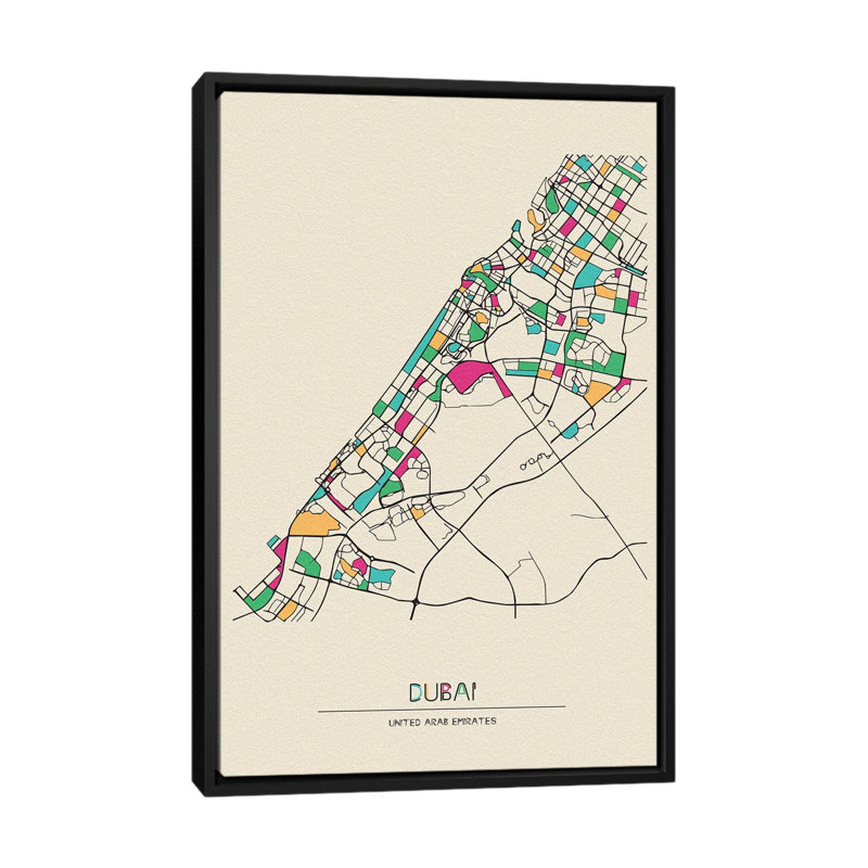 Dubai, United Arab Emirates Map by Ayse Deniz Akerman - Floater Frame Print on Canvas