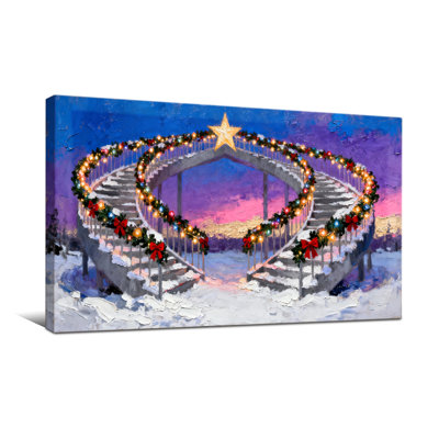 Christmas Snowy Staircase Christmas Lights Star Sky