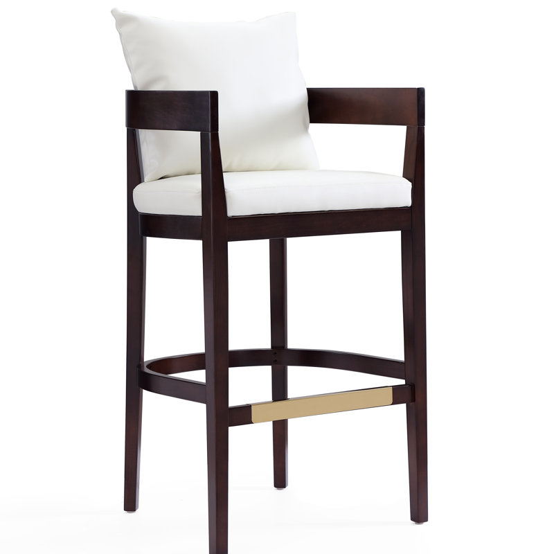 Lorello Upholstered Counter Stool with Solid Wood Frame, Ivory, Bar Stool (30.5" Seat Height), 1