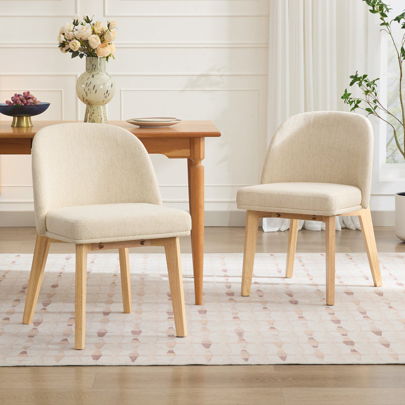 Mid-Century Linen Upholstered 19.3" Side Chair with Solid Wood Legs and Solid Back, Natural
