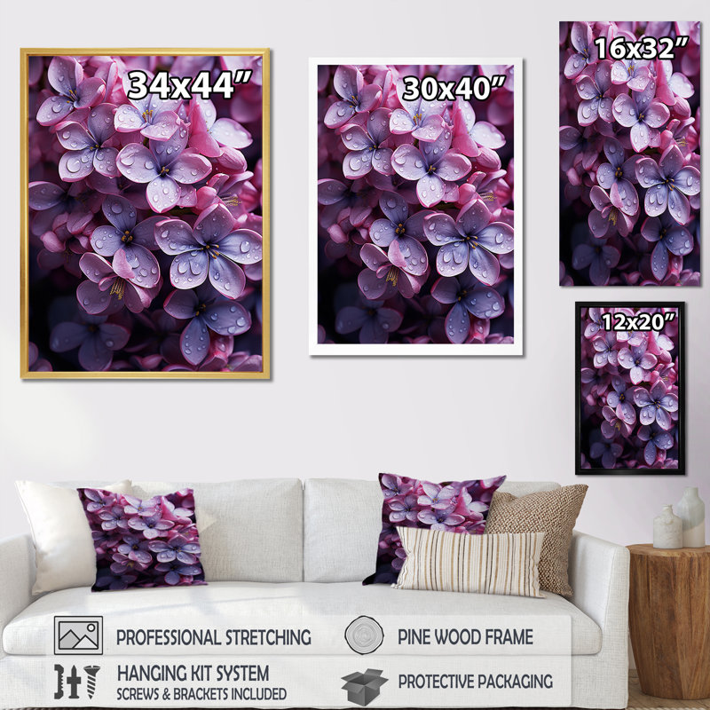«Flowers Whispering Lilacs» sur impression sur toile, H 32 po x l 24 po x P 1 po, Cadre photo argenté