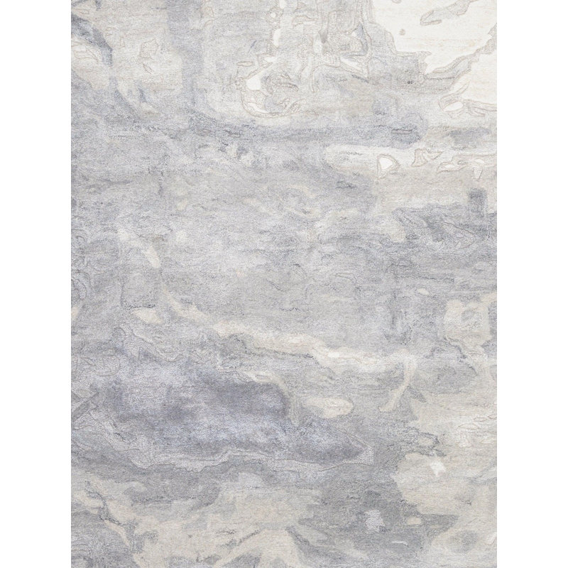 Tapis bleu en laine / coton / viscose rectangulaire sans motif à la main 5 pi 1 po x 7 pi 7 po