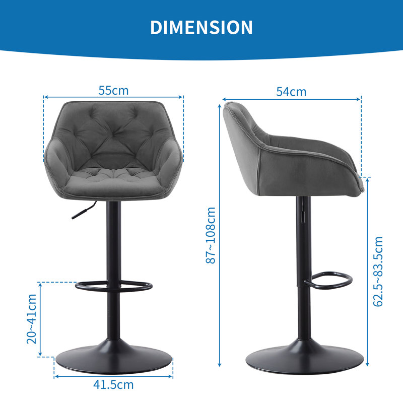 Swivel Upholstered Adjustable Height Counter Stool, Grey