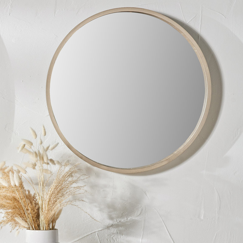 Round Wood Framed Wall Mounted Accent Mirror, Natural