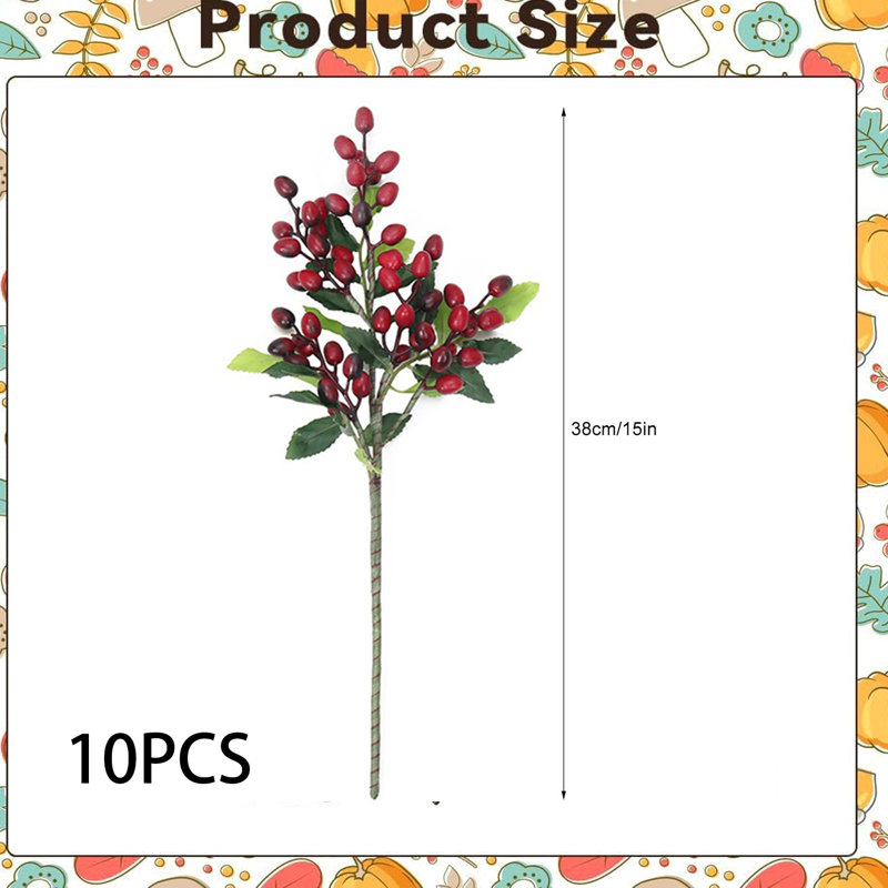 10-Pack Artificial Oliva Berry Stems for Christmas Halloween Thanksgiving Decor, Bendable Faux Red Berries Twigs for Vase Floral Arrangements, Bouquets, Wreaths, Table Centerpieces