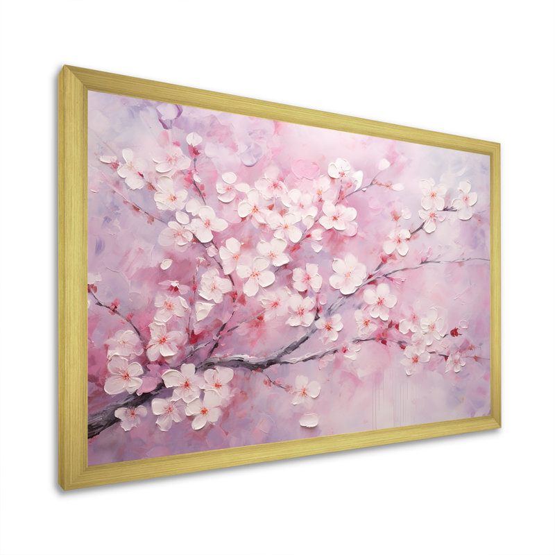 Minimalisme cerisier rose sur toile, H 24 po x l 32 po x P 1 po, Cadre doré simple