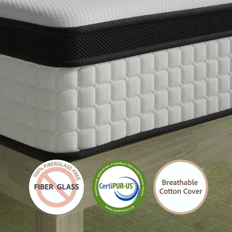 12” Pain Relief Hybrid Mattress with Extra Lumbar & Hip Support - Fiberglass-Free, No Odor, CertiPUR-US Certified, 365-Night Trial Bed in a Box