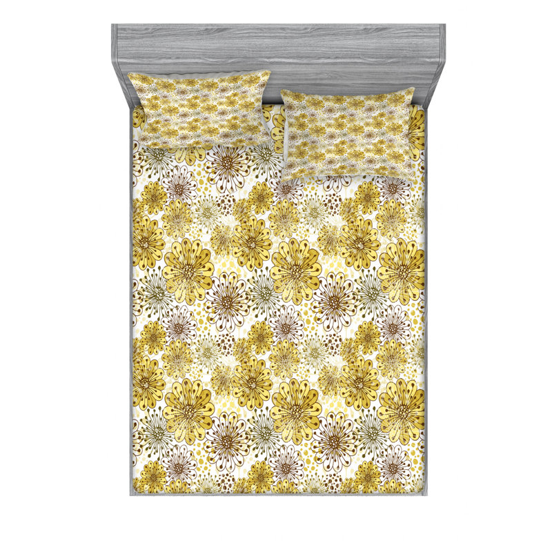Microfiber Floral Sheet Set, Queen Sheet Set with Fitted Sheet