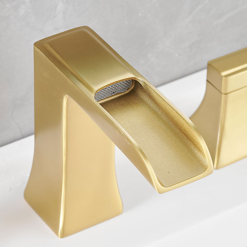 Waterfall 8 In. Widespread Double Handle Stainless Steel Bathroom Faucet, Brushed Gold