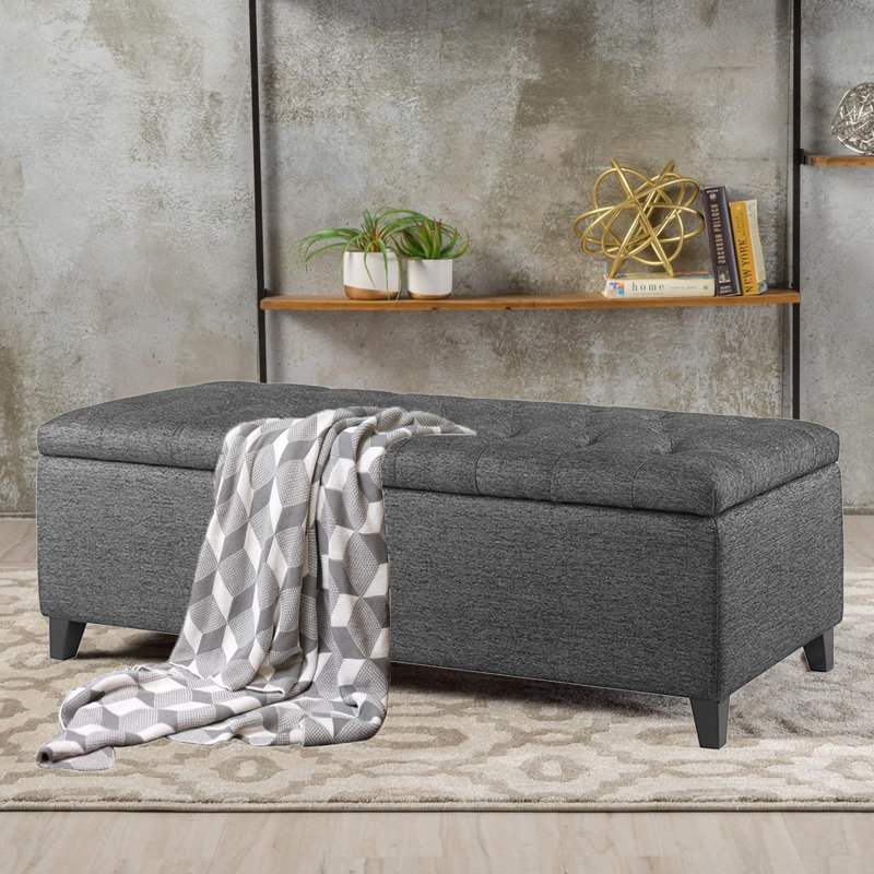 Jahmere Polyester Upholstered Storage Bench, Charcoal