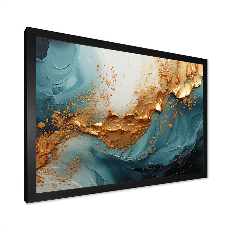 Or bleu sarcelle, spirale abstraite, art mural, H 30 po x l 40 po x P 1,5 po, Cadre photo noir simple