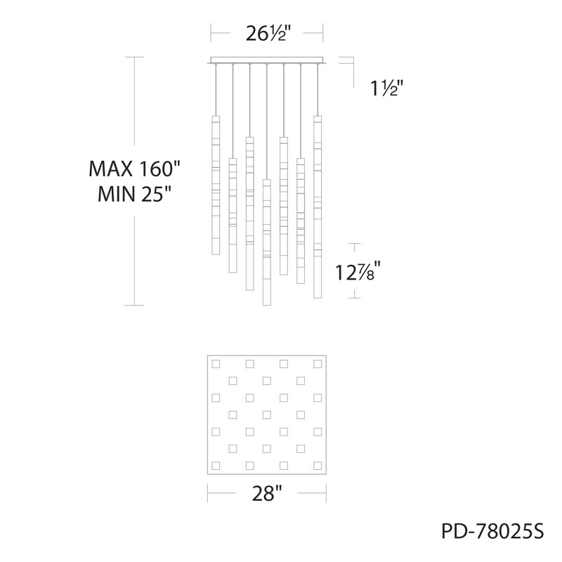 Luminaire suspendu à DEL Minx, Laiton vieilli, H 12,88 po x l 28 po x P 28 po, 25